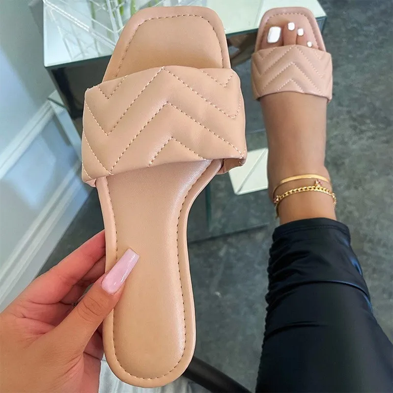 

2021 Summer new large size women's shoes sewing thread casual low-heeled soft-soled sandals and slippers, Pictures