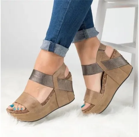 

Sandalias Mujer Elastic Design Comfortable Cork Chaussure Femme Platform Shoes Women Wedge Heel Sandals