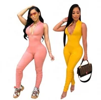 

fashion summer solid sleeveless zip slim bodycon jumpsuit women