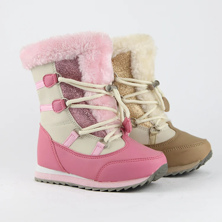 

Children's lace up warm fur winter snow boots shoes for kids and child