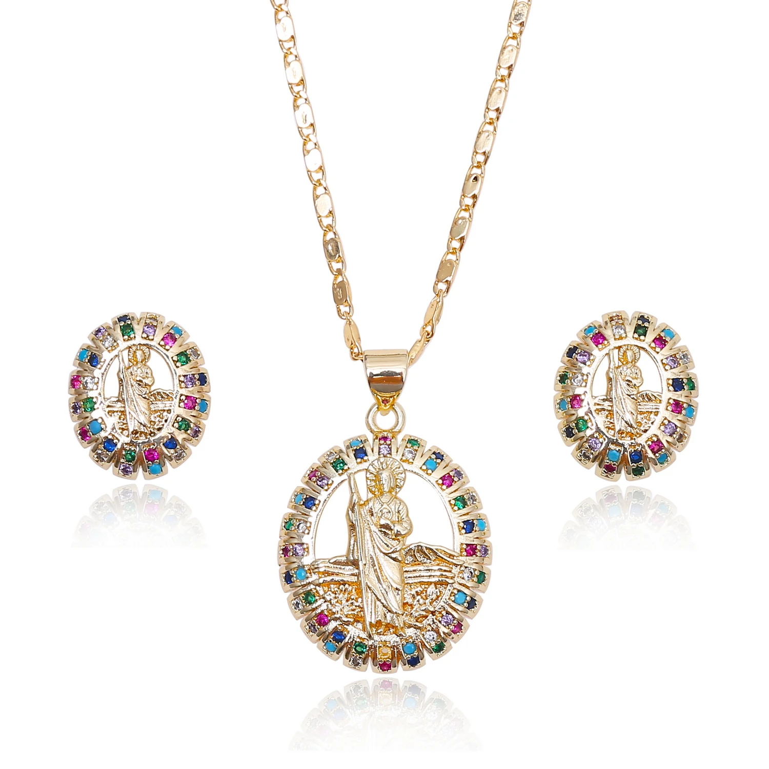 

American diamond Christian Necklace and Earrings Hermosa Cadena De san judas tadeo jewelry sets for Women Girl