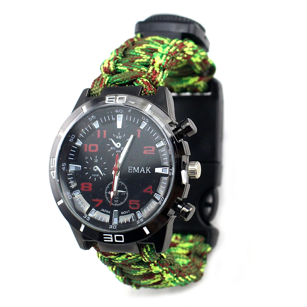 

2020 New Arrivals Multifunctional Survival Paracord Watch, Factory Sale Cheap Military Watch, Camouflage camouflage
