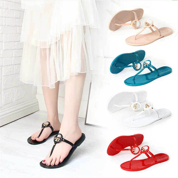 

Drop shipping Beach Sandals And Slippers With Toe Metal Buckle Crystal Jelly Fashion Designer Woman Flip Flops Slipper, 15 colors