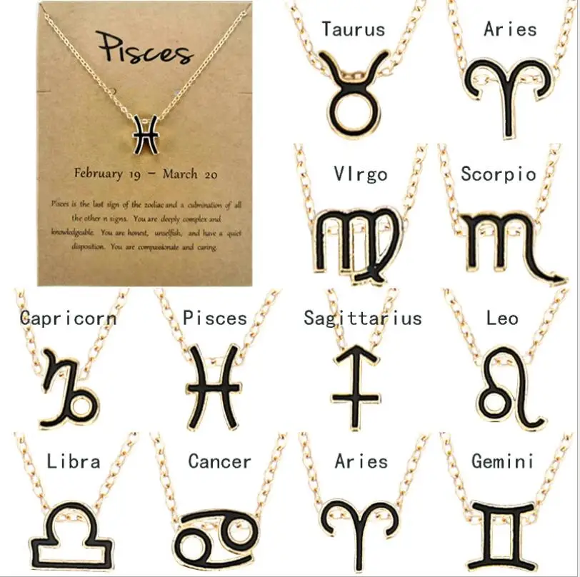 

custom  12 zodiac signs black drip horoscope gold silver chains necklaces