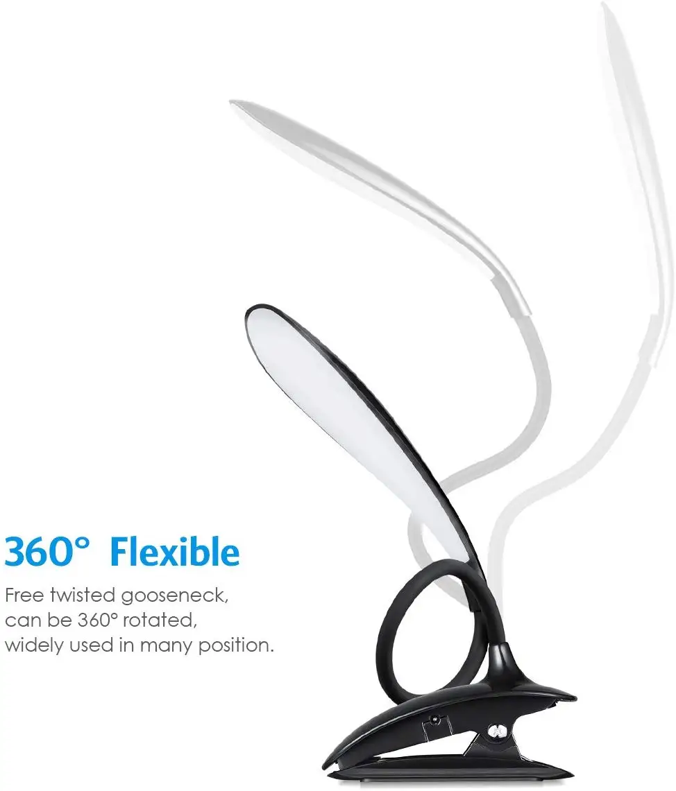 Led Clip Desk Lamp Touch Switch 3 Way Dimmable Battery Table Lamp