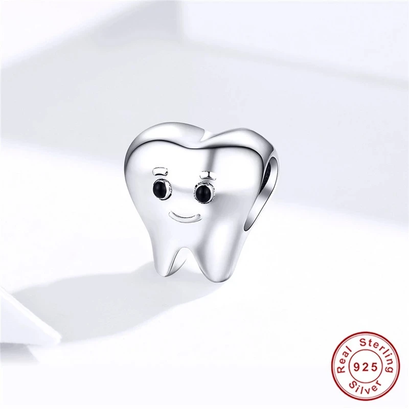 

fit European Bracelet Original 925 Sterling Silver Cute Smile Boy Tooth Beads S925 diy Naughty Teeth Charms for Jewelry Making