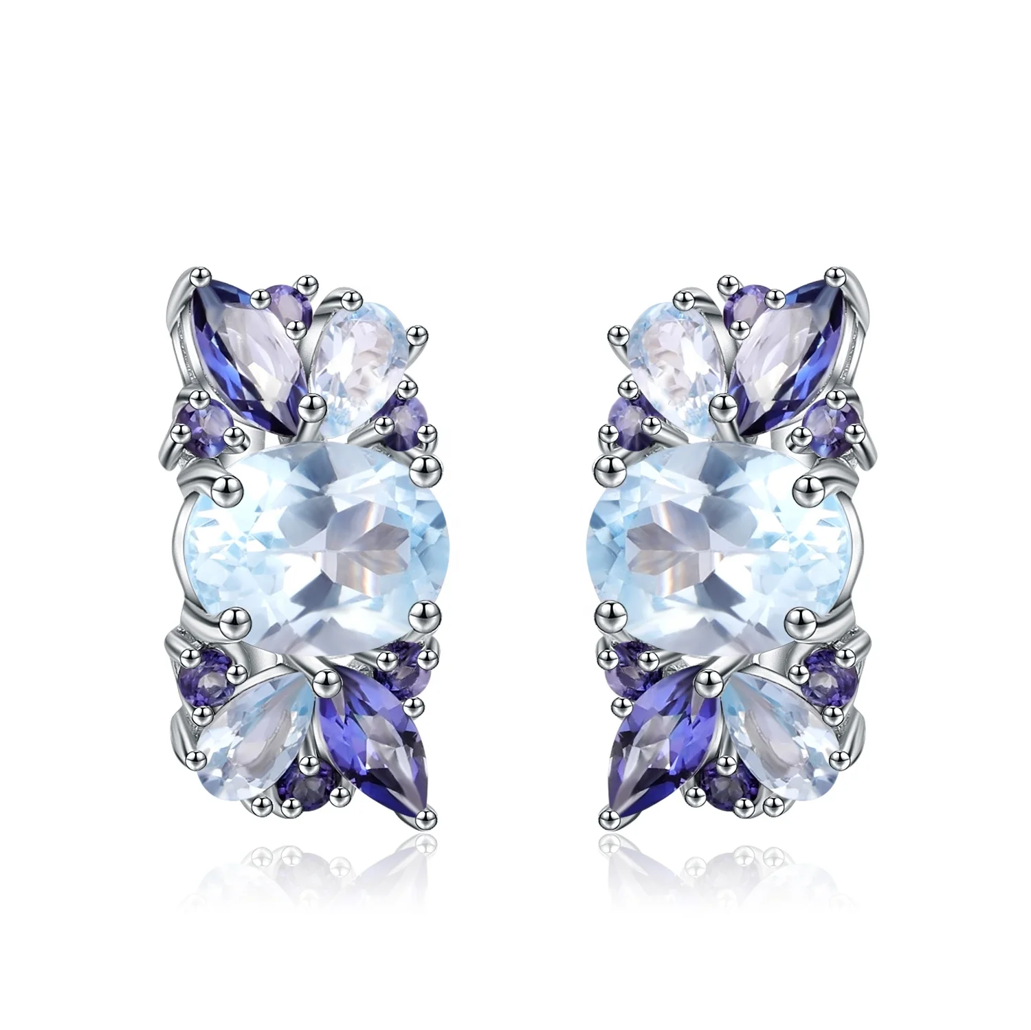 

Abiding natural mystic quartz sky blue topaz gemstone flower sterling silver jewelry korea earring Charm Earrings