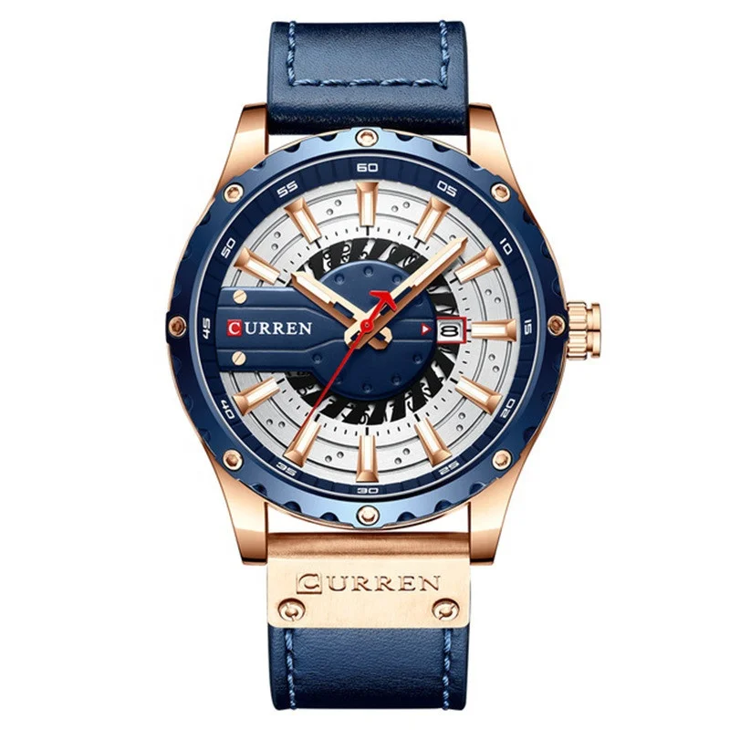 

Curren 8374 Luxury Luminous Day Date Watches Men Wrist Blue Leather Quartz Curren Watches Men Reloj Curren Hombre