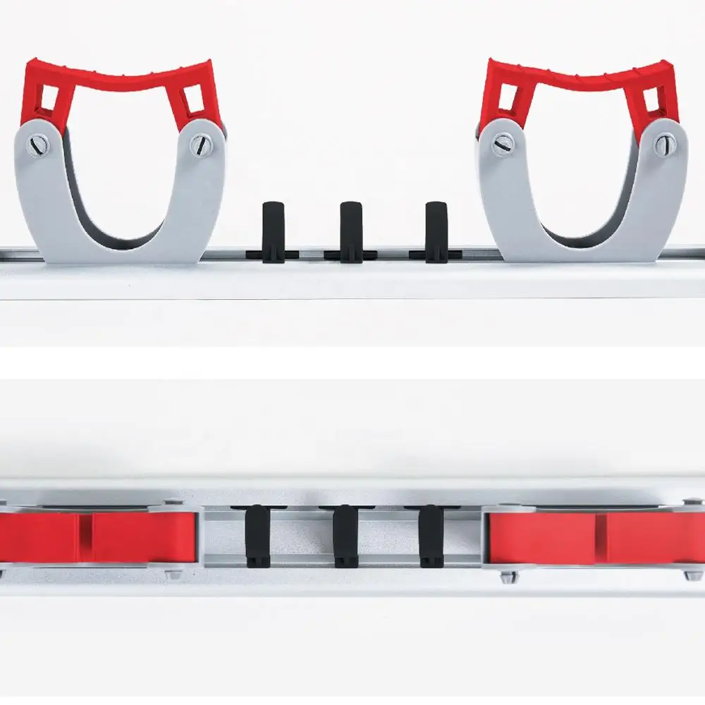 

aluminum wall mounted mop&broom holder 3 holes 4 hooks with glue, Red