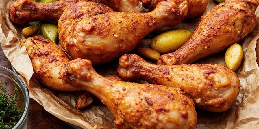 Juicy grilled chicken legs glistening with spice rub and slight char.