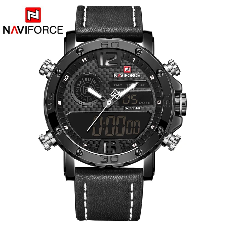 

NAVIFORCE 9134 New Men Military Sport Watches Western Luxury Brand Men's Leather Quartz Watch Male Led Analog Digital Clock