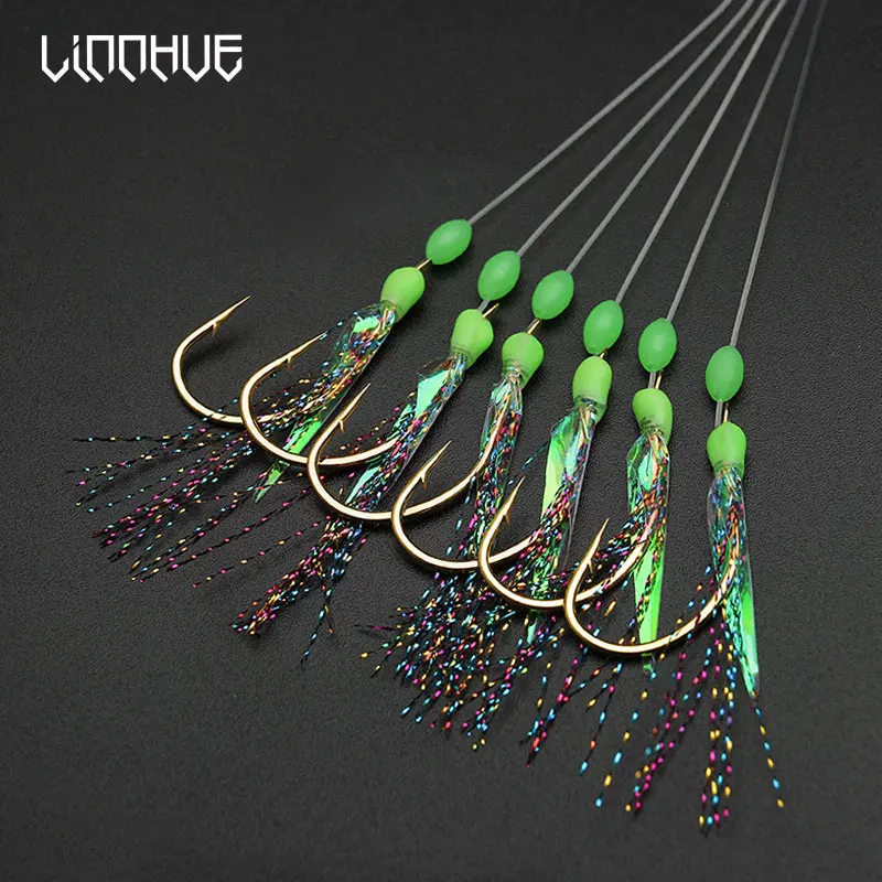 

LINNHUE Fishing Hook High Carbon Hairtail Bionic String Hook Saltwater Boat Fishing Accessories Hairtail Hook String With 6hooks, Green