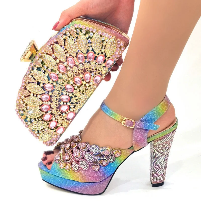 

hot selling 2019 shoes women high heel African women matching shoe and bag set woman for party