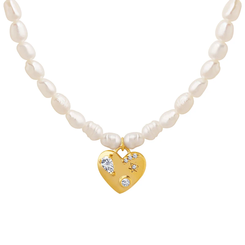 

Factory Price Freshwater Pearl Peach Heart Zircon Necklace Jewelry Pendant for Necklace Women