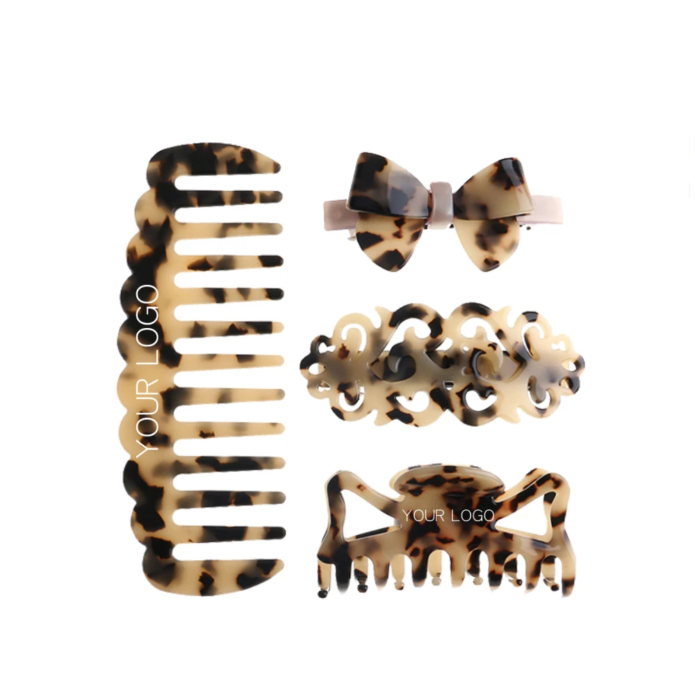 

Women Hair Claw barrettes Clips acetate Tortoiseshell wide tooth comb accessories set