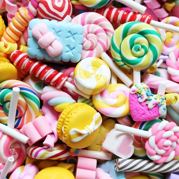 

Paso Sico Hot Selling Random Mixed Simulation Resin Candy Lollipop Dessert Sweet Design Kawaii Nail Art Charms