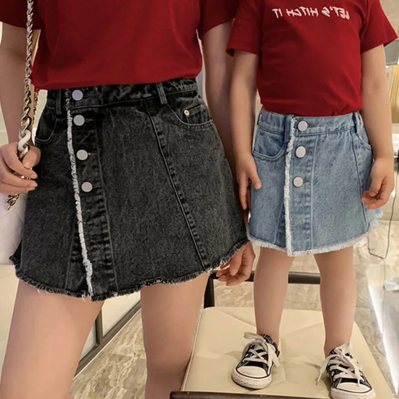 

Girls summer 2021 new children's wear web celebrity parent-child outfit baby skirt fashion mother-daughter outfit A-word denim s, White black