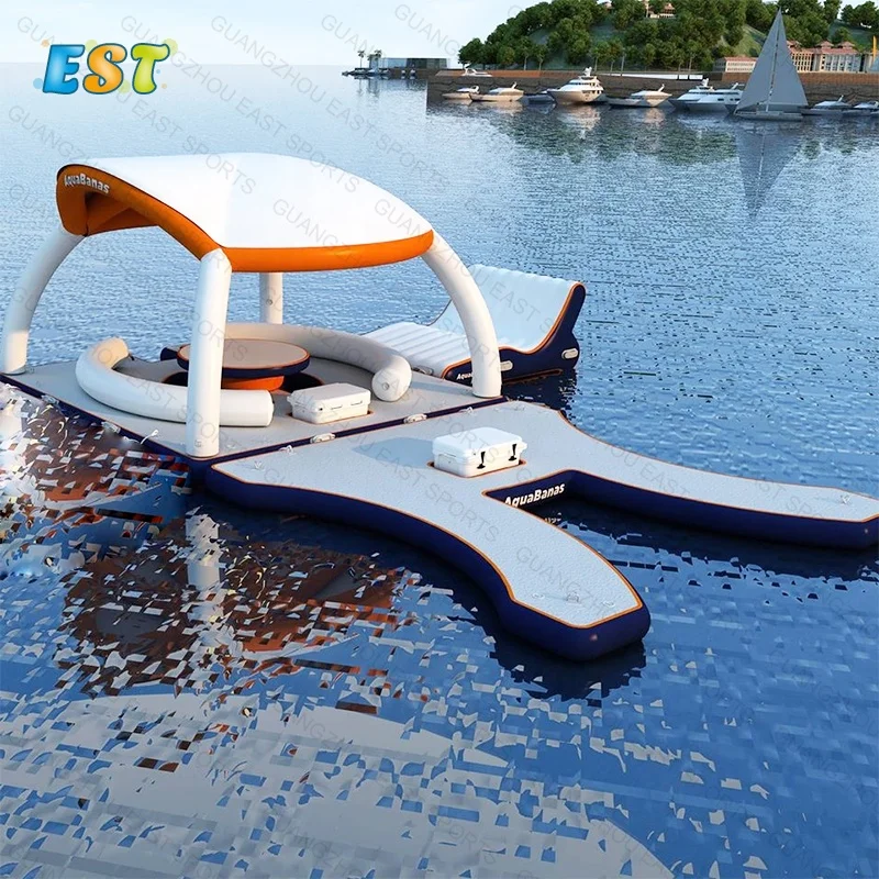 

Aqua Marina Floating Inflatable Dock inflatable water floating air pontoon, Grey, white, teak brown/black,