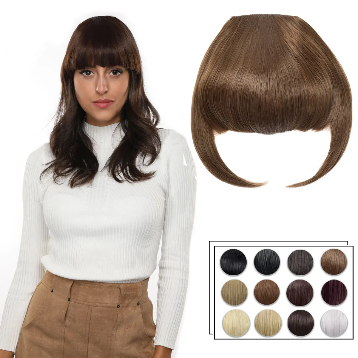 

Brazilian Pieces synthetic hair short bob wigs with Clip In Bangs, Bangs Fringe For Woman, 12-light brown