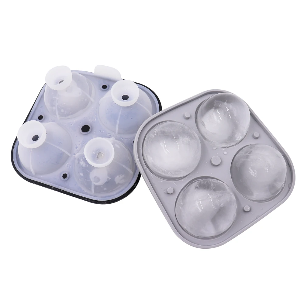 

Hot 4 Cavity Large Sphere Ice Mold Whiskey Ice Ball Maker Reusable Silicone Ice Ball Mold, Black,white