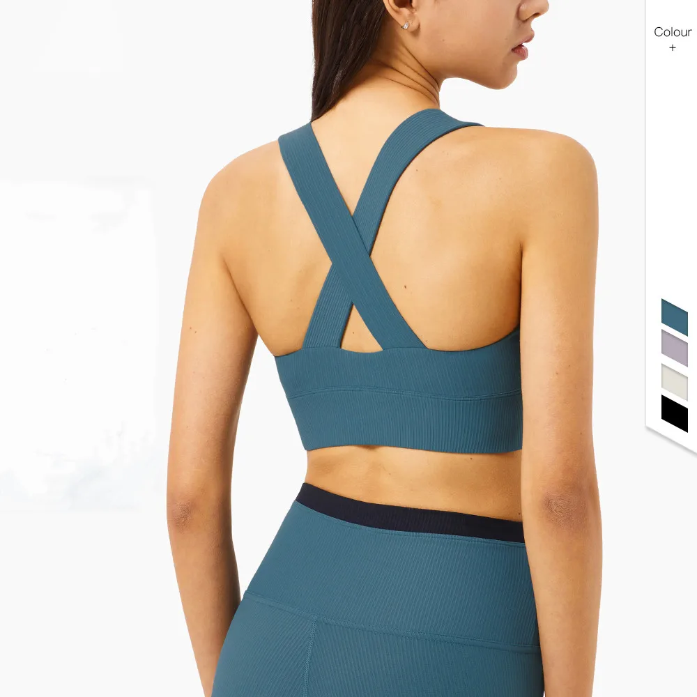 

rib spandex workout clothing wireless supportive yoga sports bra high impact for women top fitness