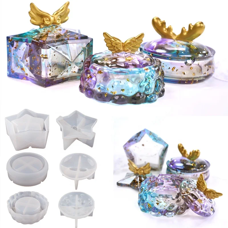 

DIY Cloud Star Wing Antler Storage Box Silicon Mould Cigar Ashtray Epoxy Resin Mold With Cover