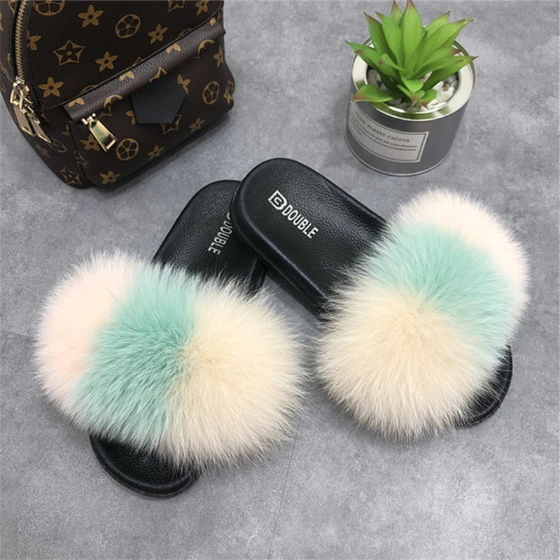 

raccoon fur slipper double fur slides fur flip flop slippers, Customized color