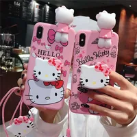 

KT Cat 3D Cute Doll Strap Pendent kitty Soft Case for iPhone 11 Pro Max 11Pro 11 7 8Plus X Xs Max
