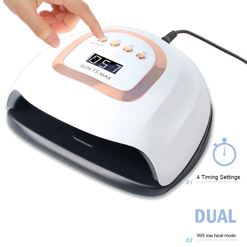 

2022 NEW SUN T5 MAX 220W Nail Dryer LED Nail Lamp UV Lamp For Drying All Gel Nail Polish Manicure Lamp With Sensor LCD Display, White
