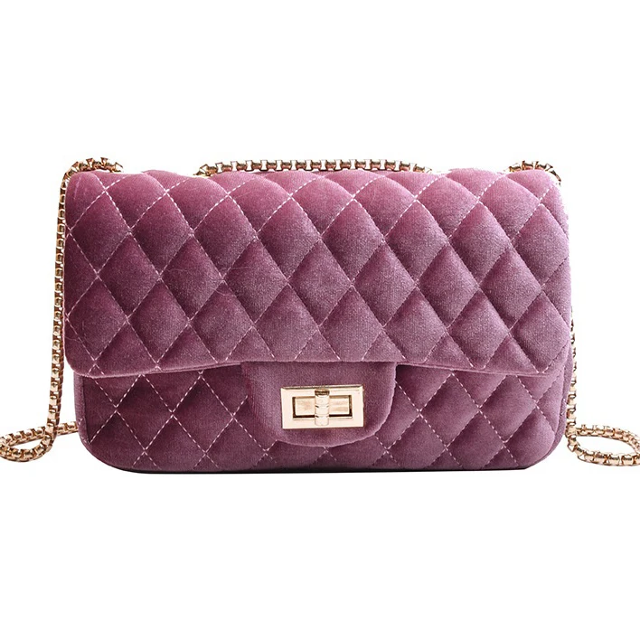 

Diamond Lattice velvet female chain bag sling messenger bags women