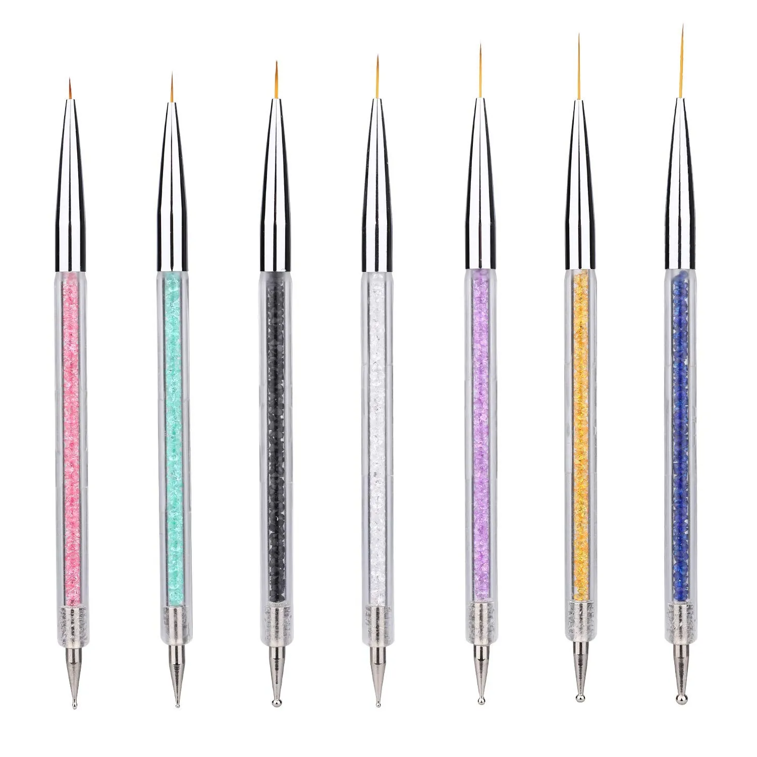 

7 Pcs Nail Art Liner Brushes Nail Art Point Drill Drawing Brush Pen Double Ended Dotting Tools Set, Accept customized