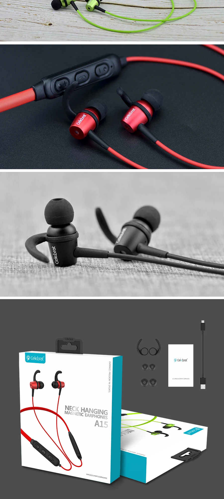 Hot sale A15 neckband sport wireless earbuds headphones with microphone - ANKUX.COM
