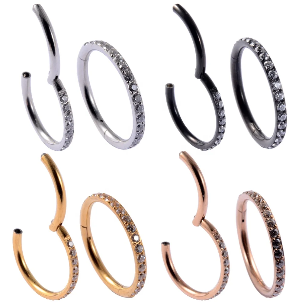 

Surgical Steel Zircon Septum Clicker Earring Clear Zircon Nose Ring Hoop Ring Ear Tragus Helix Cartilage Body Piercing Jewelry, Silver, gold,rose gold, black