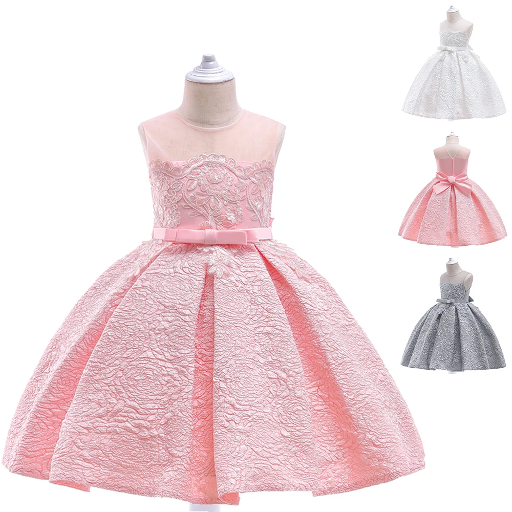 

MQATZ Hot Selling Kids Girs Formal Party Wear Clothing Children First Communicate Evening Party Dresses, White,pink,gray