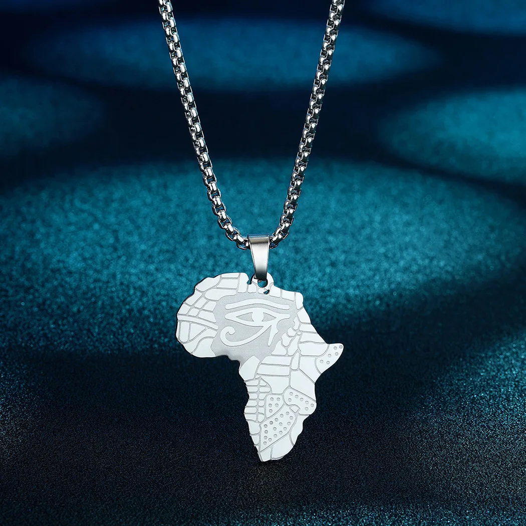 

Wholesale Hot Sale trend African Map Horus Eye pendant necklace with 18K gold plated stainless steel
