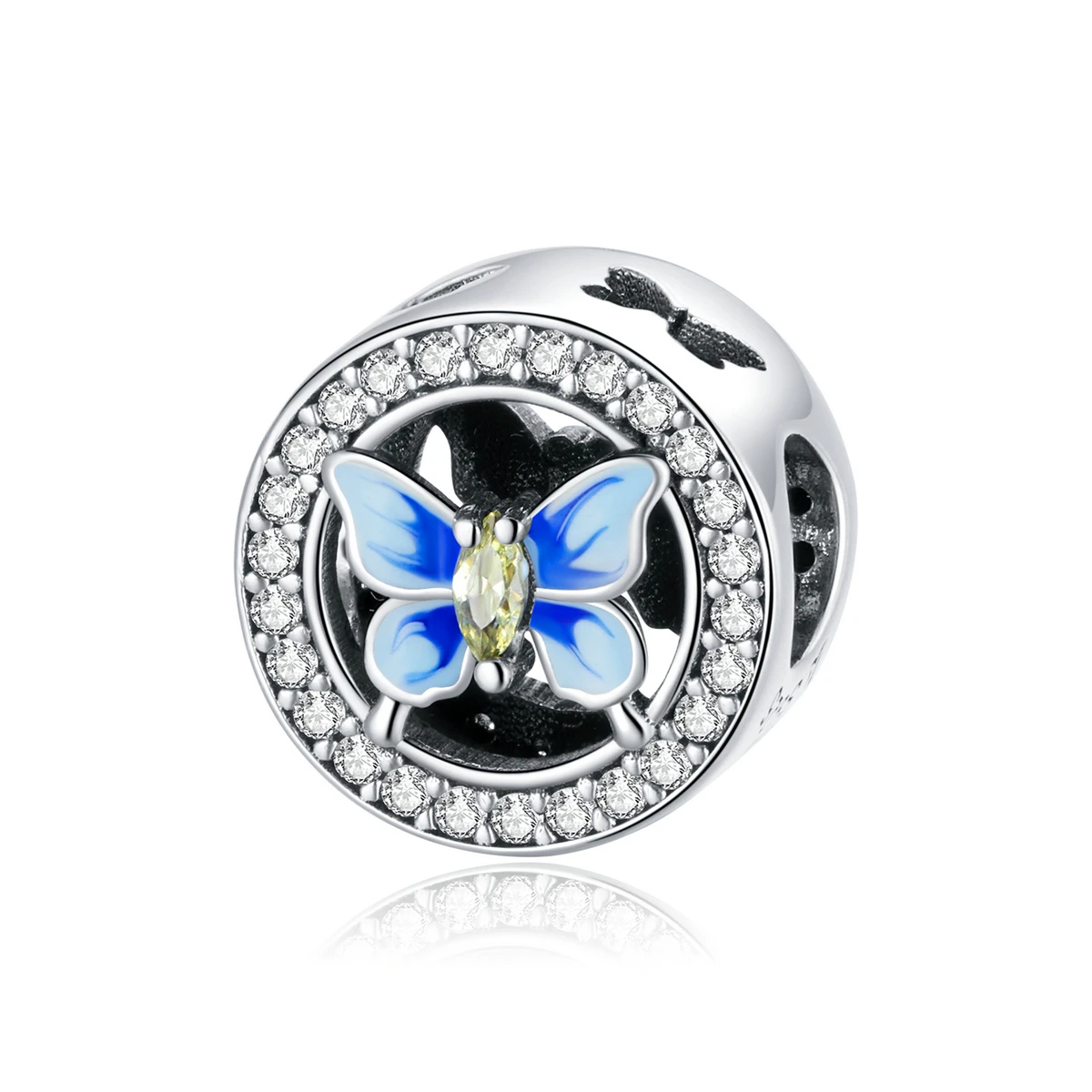 

SCC1682 Blue butterfly round bead for jewelry making 925 silver butterfly charm