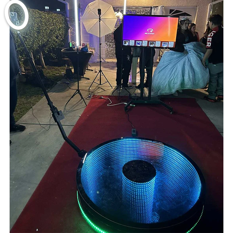 

360 degree automatic photo booth kiosk 360 photo booth led base 85cm 360 group photo booth with app