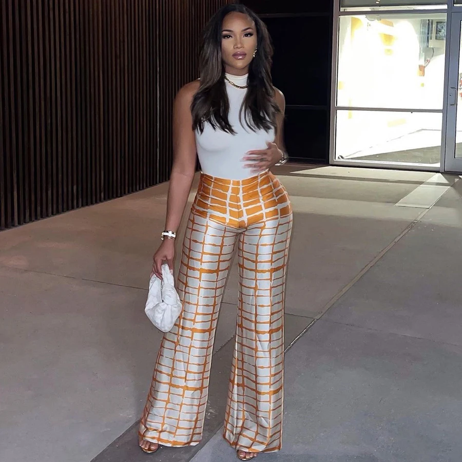 

Kliou K21P06374 Autumn High-Waist Straight Wide Leg Pants Checkered Women's Pants & Trousers