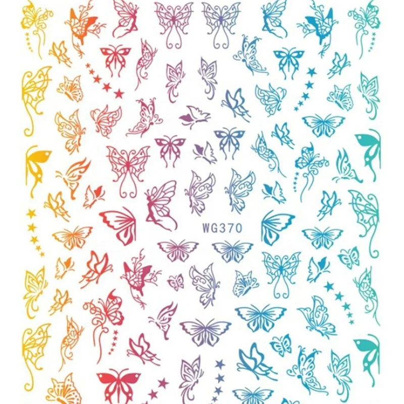 

Paso Sico Popular Rainbow Laster Shiny 3D Butterfly Nail Art Transfer Adhesive Nail Stickers Decals for Manicure Decoration