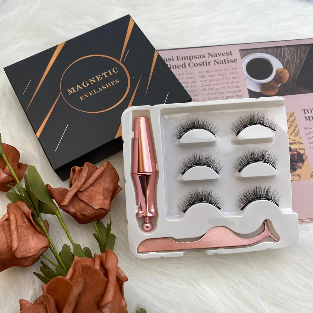 

Luxury Half 3 Pairs 5 Magnetic Eyelashes Eye Lashes With Clamp Liner Set Case