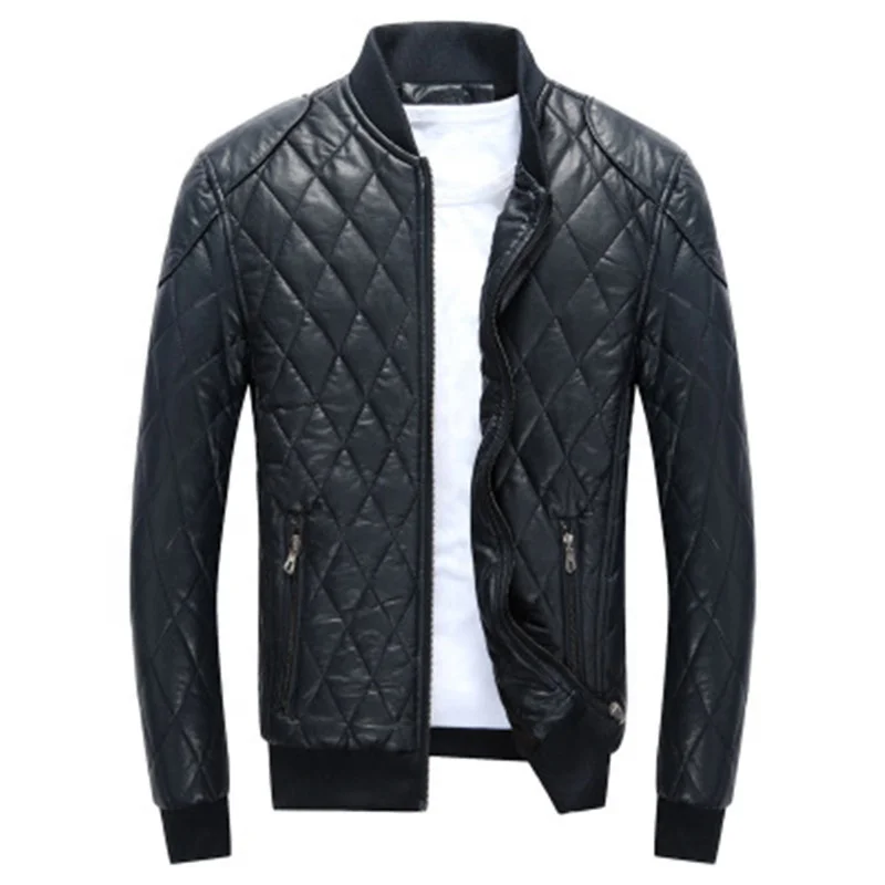 

Winter Leather Fleece Thicken Warm Men's Jackets, Dark blue/black