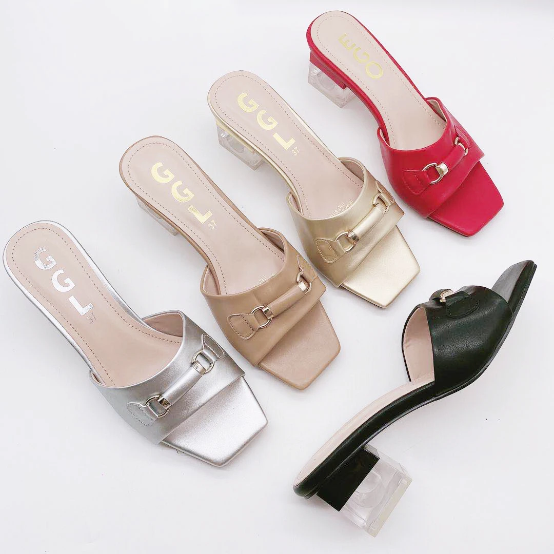 

Top Brand Fashion Ladies Shoes Square Heels Women's Pumps Heeled Shoes Women High Heel Shoes Summer Leather Slippers Slides