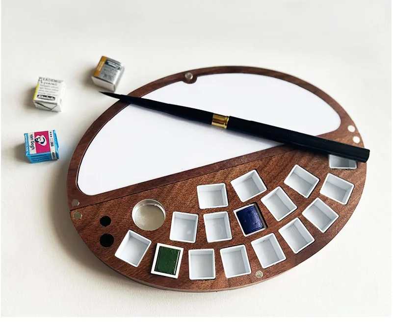 

2023 New Mini Book Shape Wooden Watercolor Palette For Artist Paint