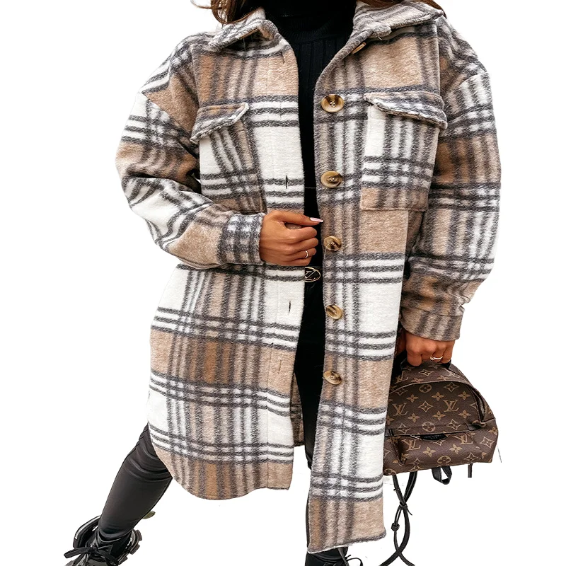 

Explosive ladies plaid print woolen coat Plus Size Coats winter clothes for women jacket coats