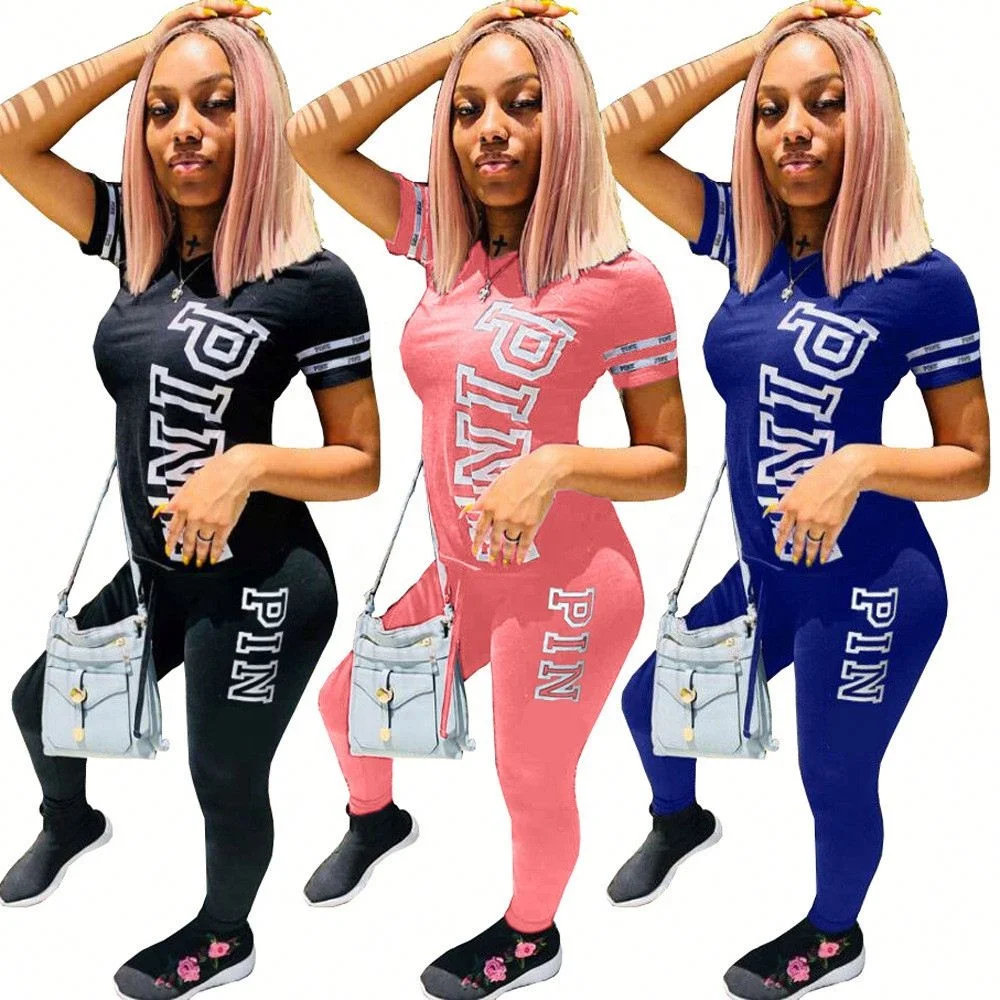 

VOOGUE Summer Women Plus Size Jogger Tracksuit Workout Two Piece Set Women Clothing, Pink,black,blue