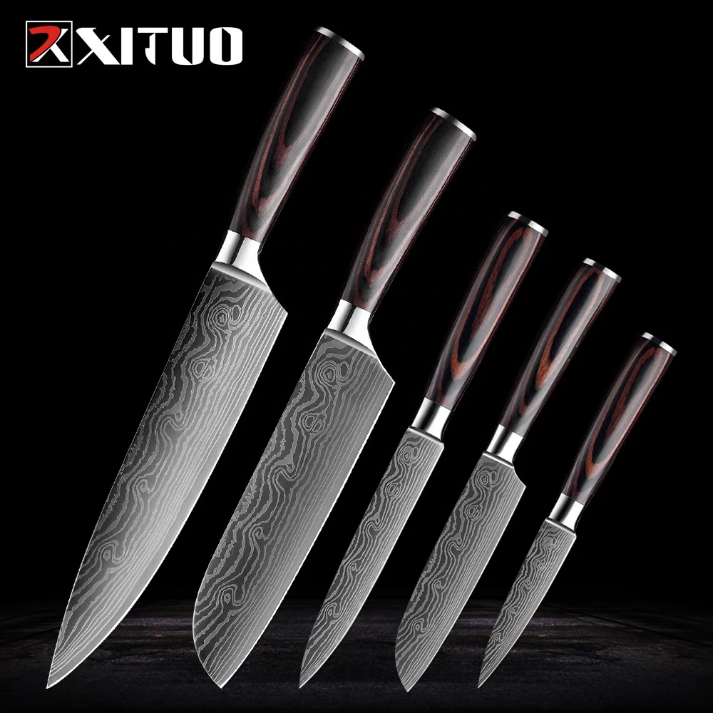 

8inch Chef Knives sets laser Wave pattern Santoku kitchen Knives Sharp Cleaver Slicing Knives Gift Knife Hot Utility