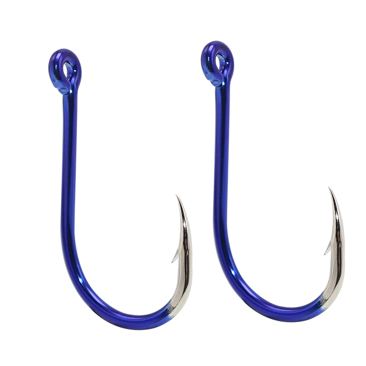 

All size High Carbon Steel Fishhooks Offset General Fishing Barbed Hook, Blue