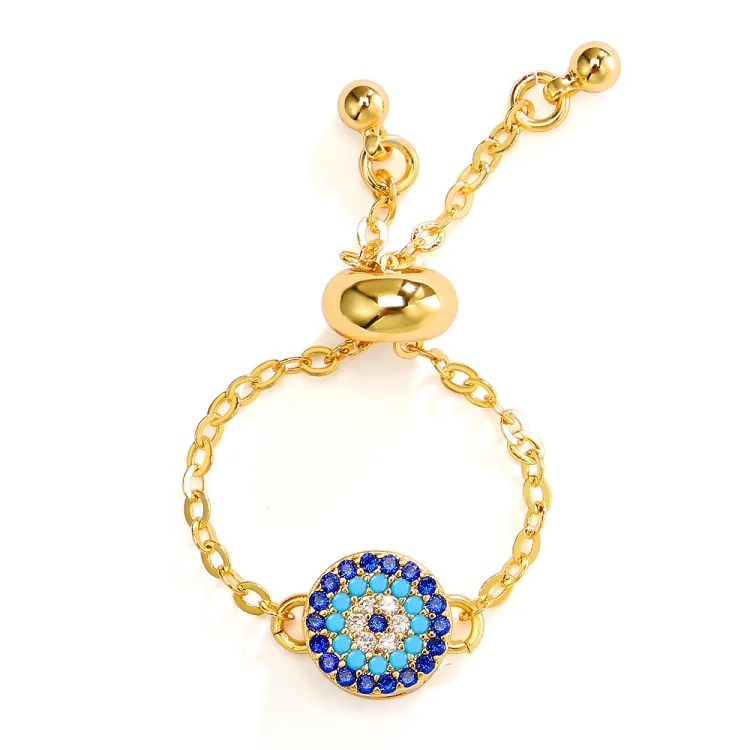 

18k gold plated zircon evil eye adjustable chain ring eye earrings