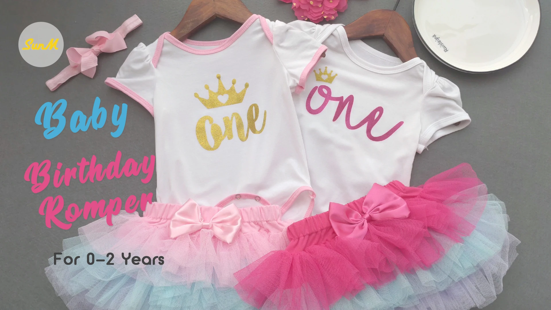 Birthday Dresses Baby Girl 1 Year Old 3Pcs Dress Set with Headband