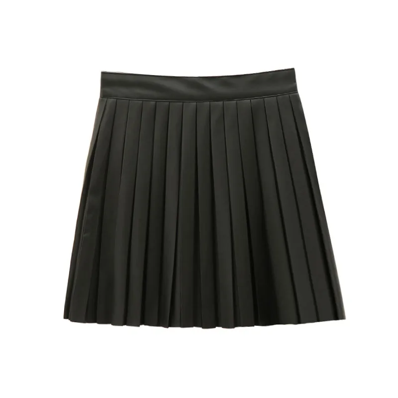 

pu leather skirt women 2019 Autumn and winterHigh waist fold Pleated skirt
